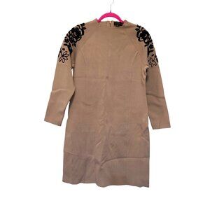 Carlisle Collection Waltz Long Sleeve Dress Mocha Meringue Black Embroidered Flo